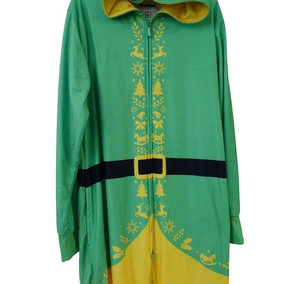Tipsy Elves Buddy Elf Hooded Jumpsuit Christmas Green Yellow Adult Size XL Zip - Picture 2 of 11